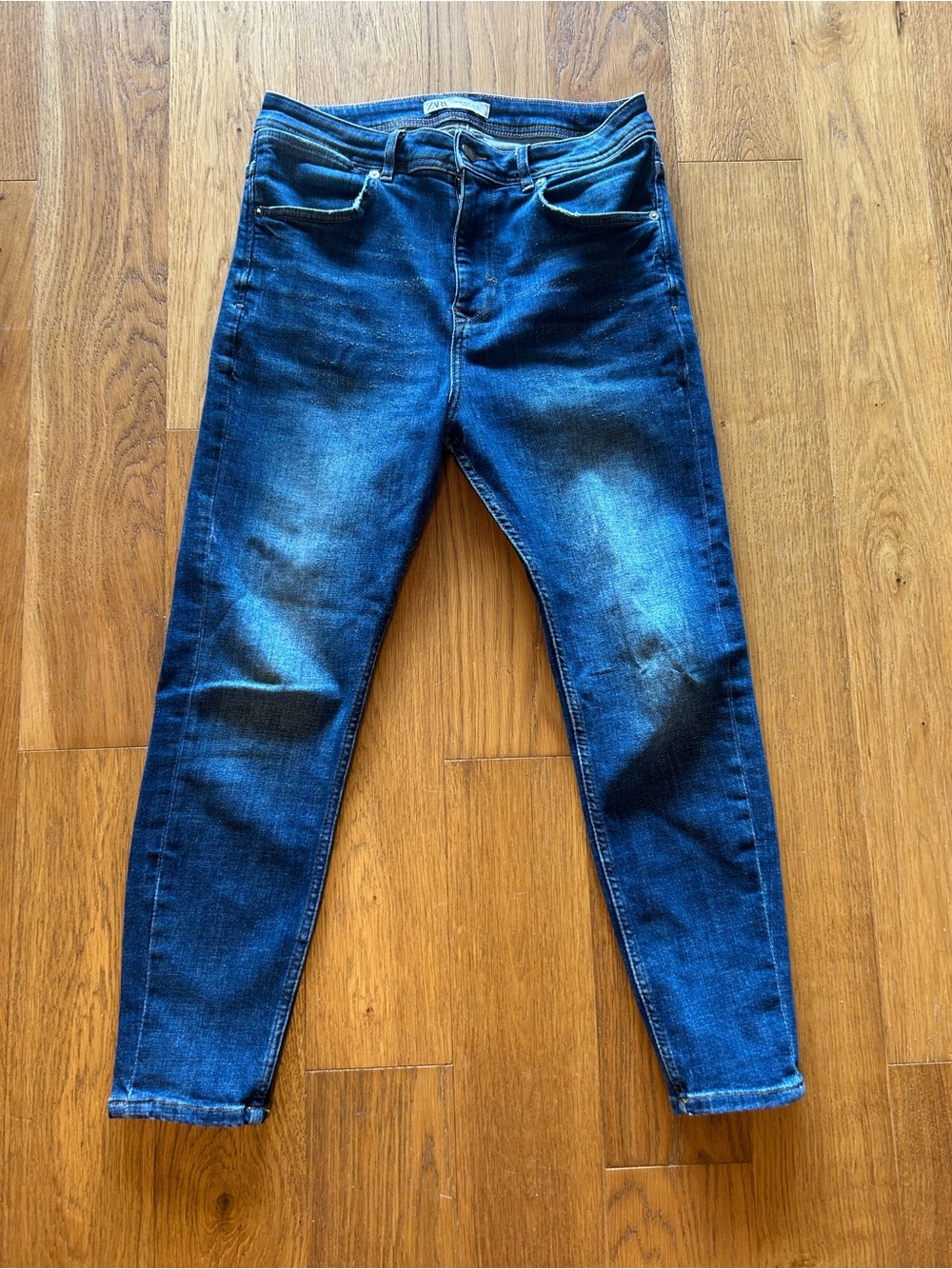 Zara Medium Blue Denim Jeans with Contrast Gold Stitching